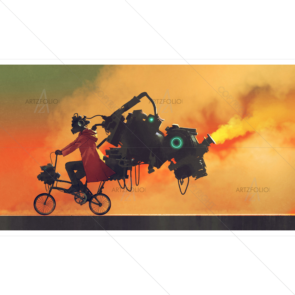 Robot Man on Bike — Bikes custom art by ArtzFolio