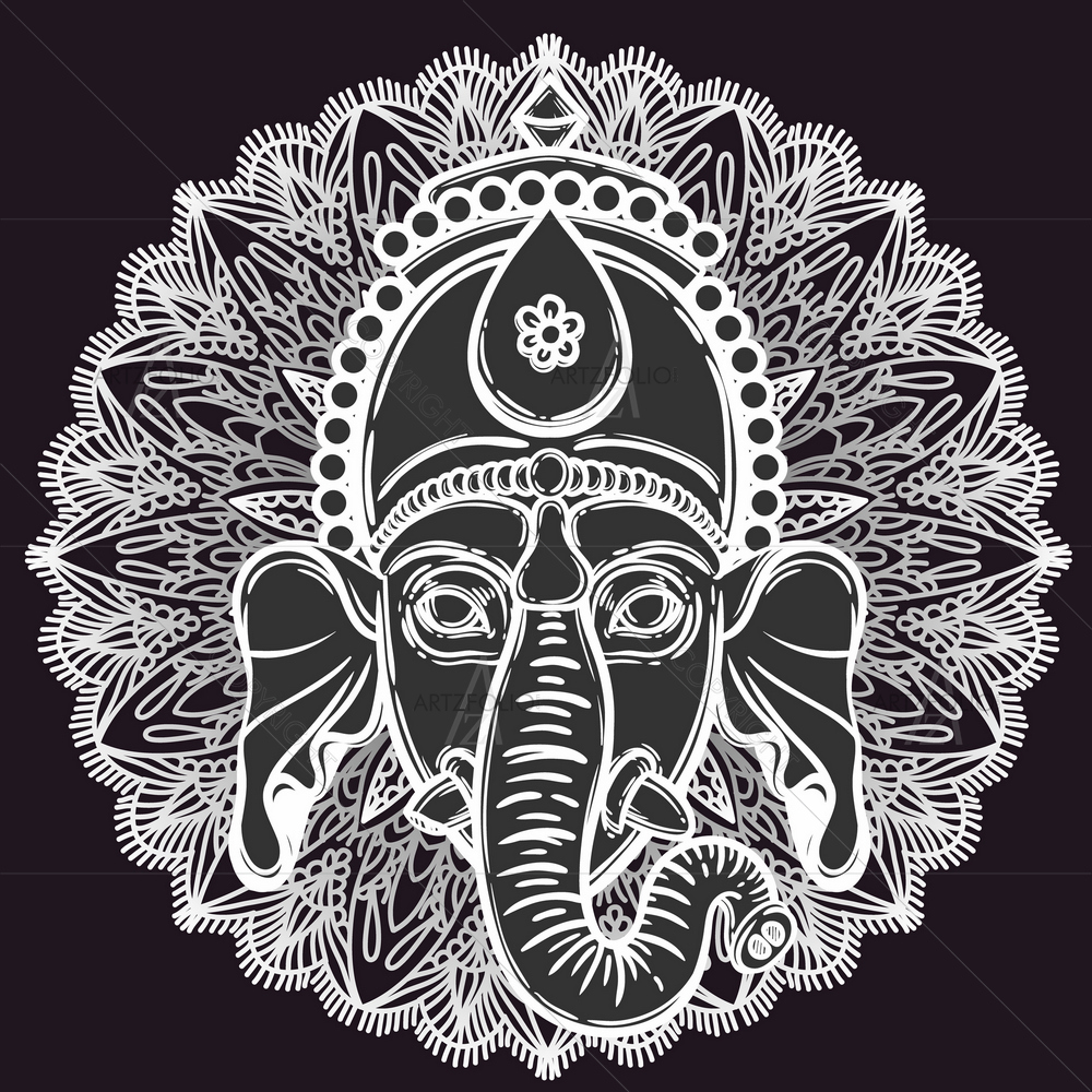 Hindu God Ganesha and Mandalas — custom-size art design 5012819