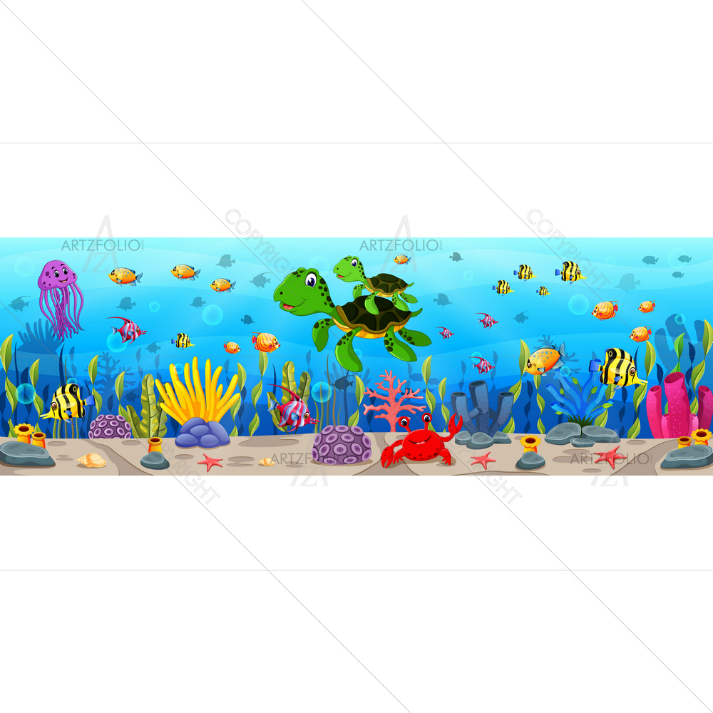 Cartoon Turtle Underwater — Fluid marble custom art by ArtzFolio