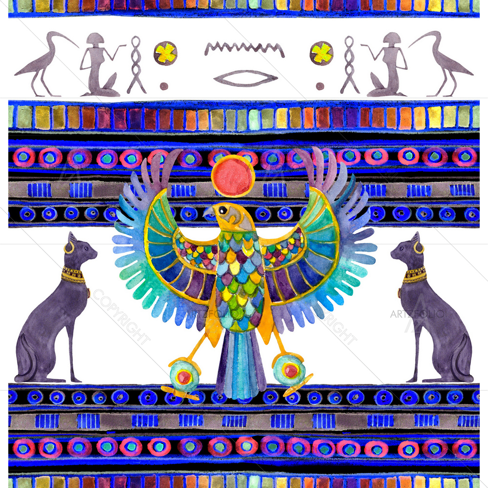 Egyptian Falcon, Cats — Ancient custom art by ArtzFolio