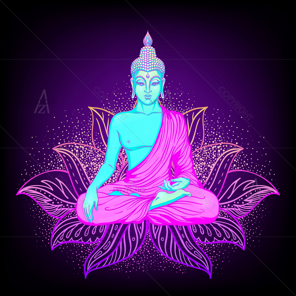 Lord Buddha over Ornamental Lotus Flower — custom-size art design 5012835