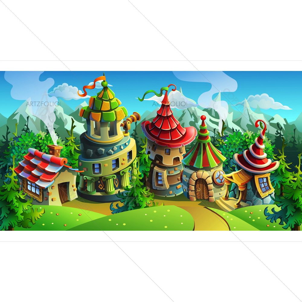 Village with Houses and Castles — Animated Cartoons custom art by ArtzFolio