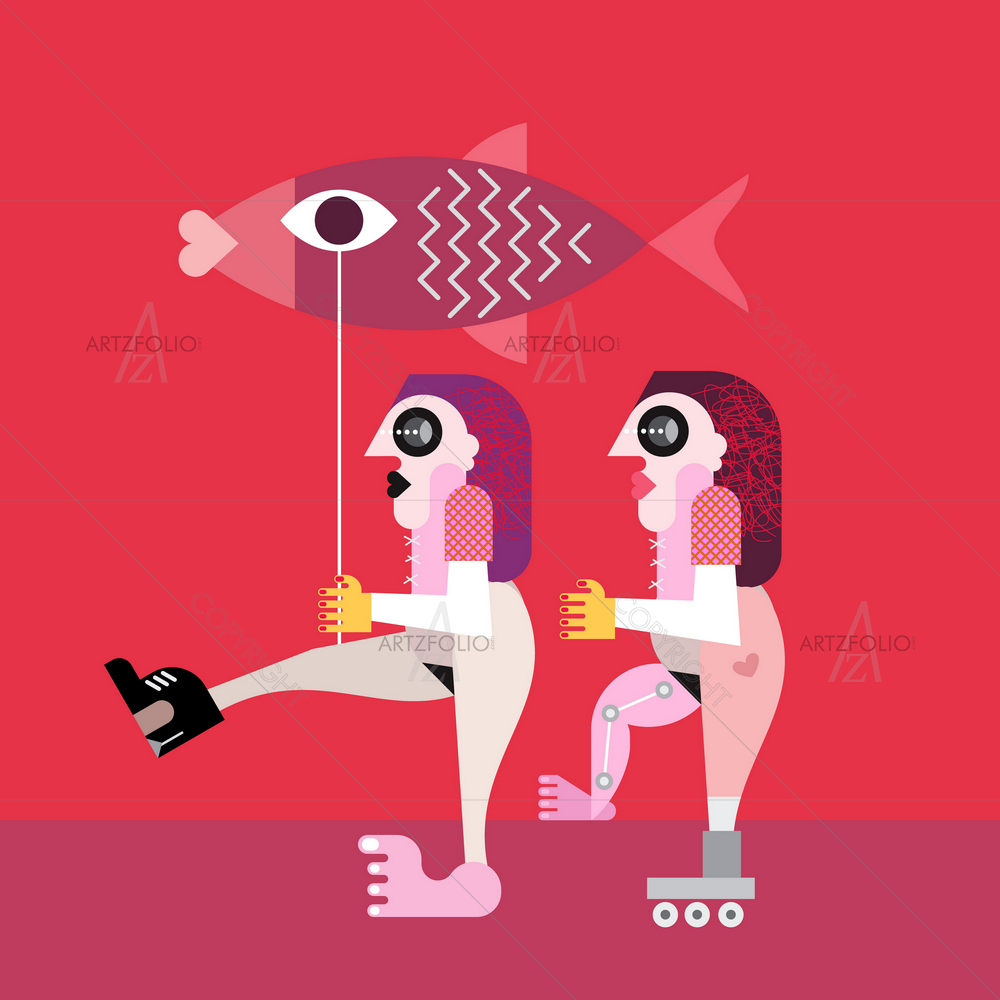 Women with Big Fish — custom-size art design 5012842