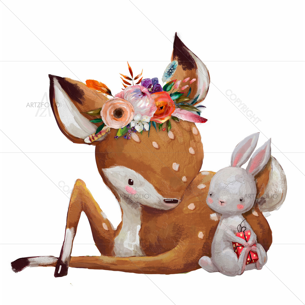 Little Hare with Deer — custom-size art design 5012859
