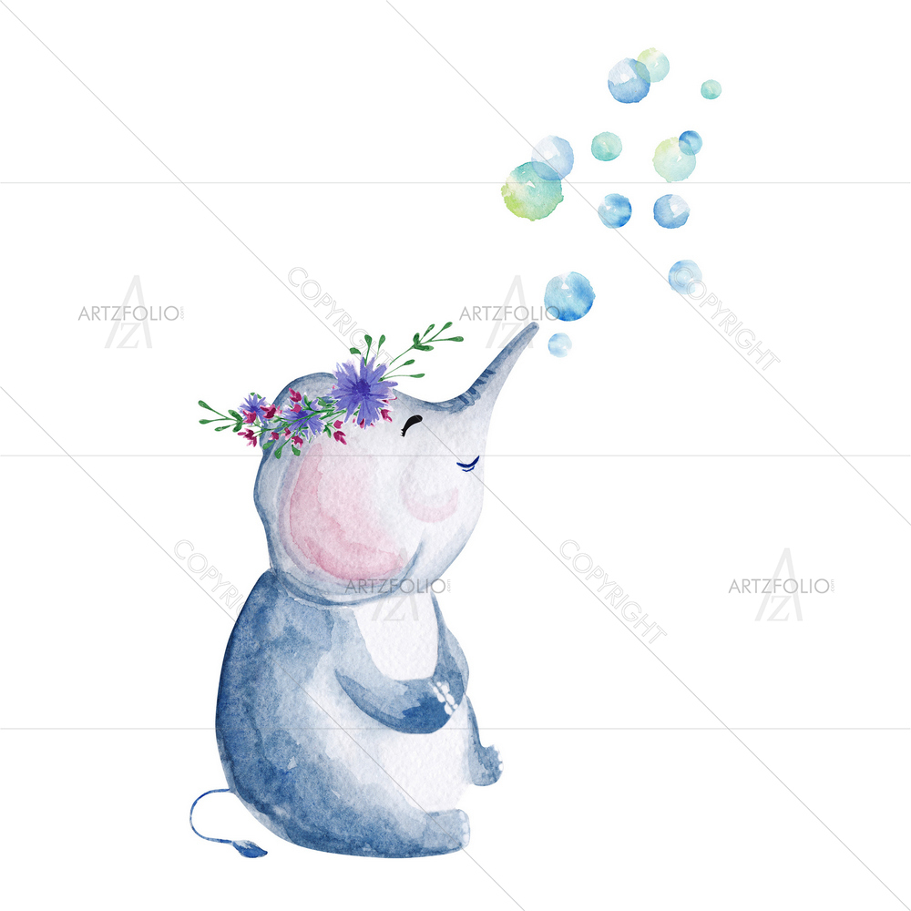 Elephant Blowing Bubbles — Botanical custom art by ArtzFolio