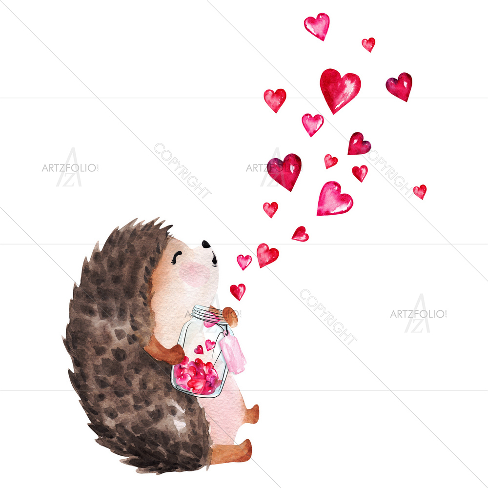 Hedgehog Holding Glass Jar — custom-size art design 5012876