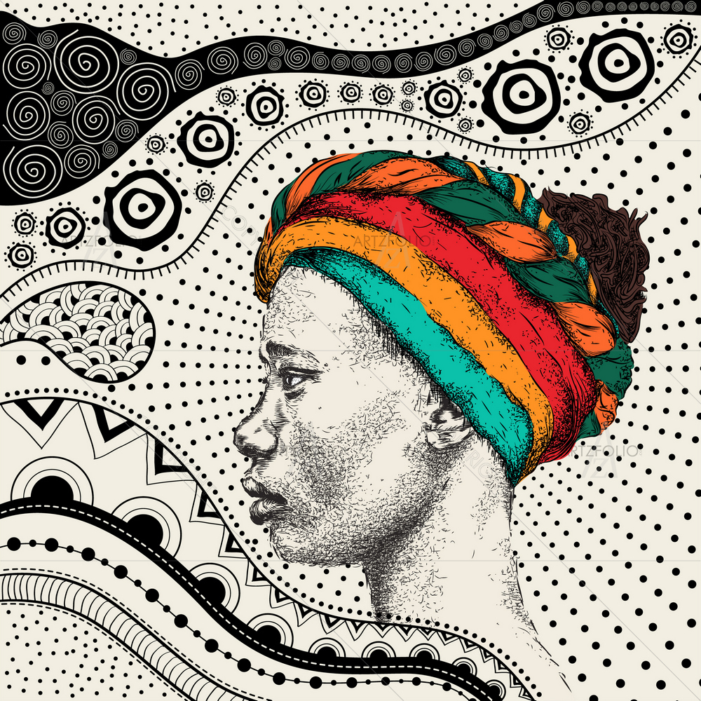 Black Woman In Turban D3 — Botanical custom art by ArtzFolio