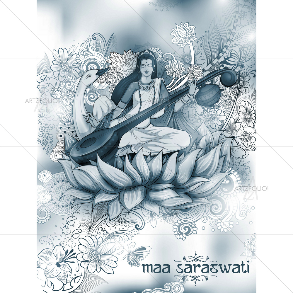 Goddess Saraswati D2 — Devotional custom art by ArtzFolio
