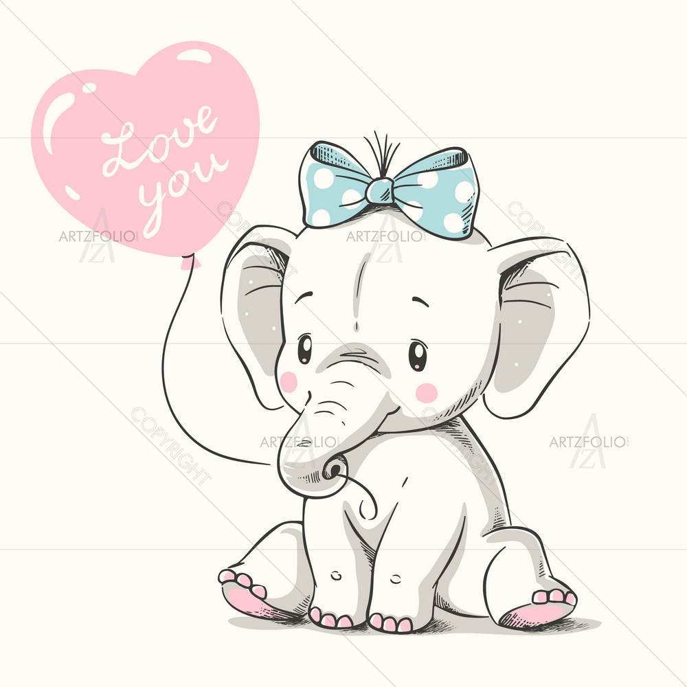 Elephant with Balloon — custom-size art design 5012909