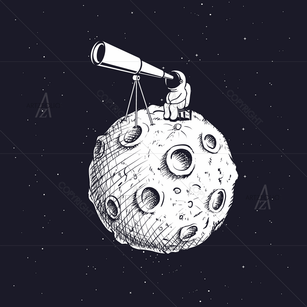 Astronaut Looking Through Telescope to Universe — Abstract custom art by ArtzFolio