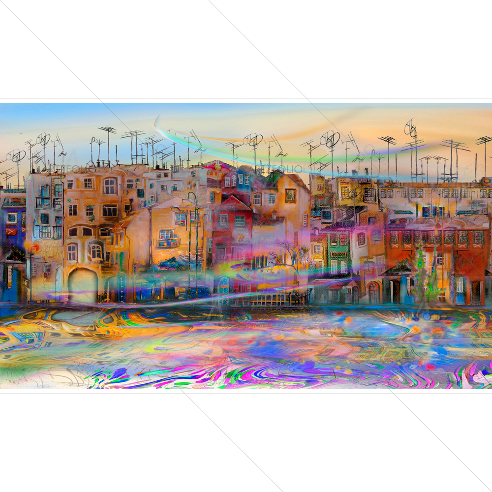 Waves on Sea and Cityscape — custom-size art design 5012915