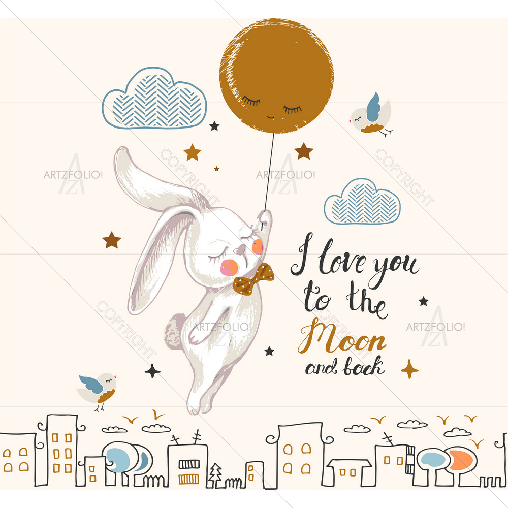 Rabbit Flying to Moon — custom-size art design 5012923
