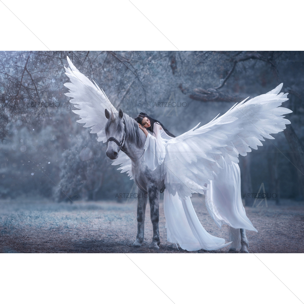 Young Elf Walking With Unicorn — Animals custom art by ArtzFolio