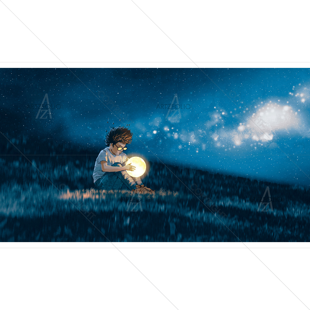 Young Body with Moon in his Hands — custom-size art design 5012963