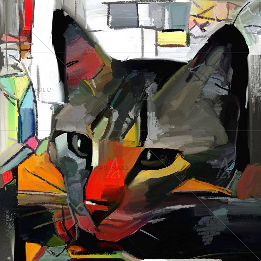 Abstract Style Cat D2 — Cubism custom art by ArtzFolio