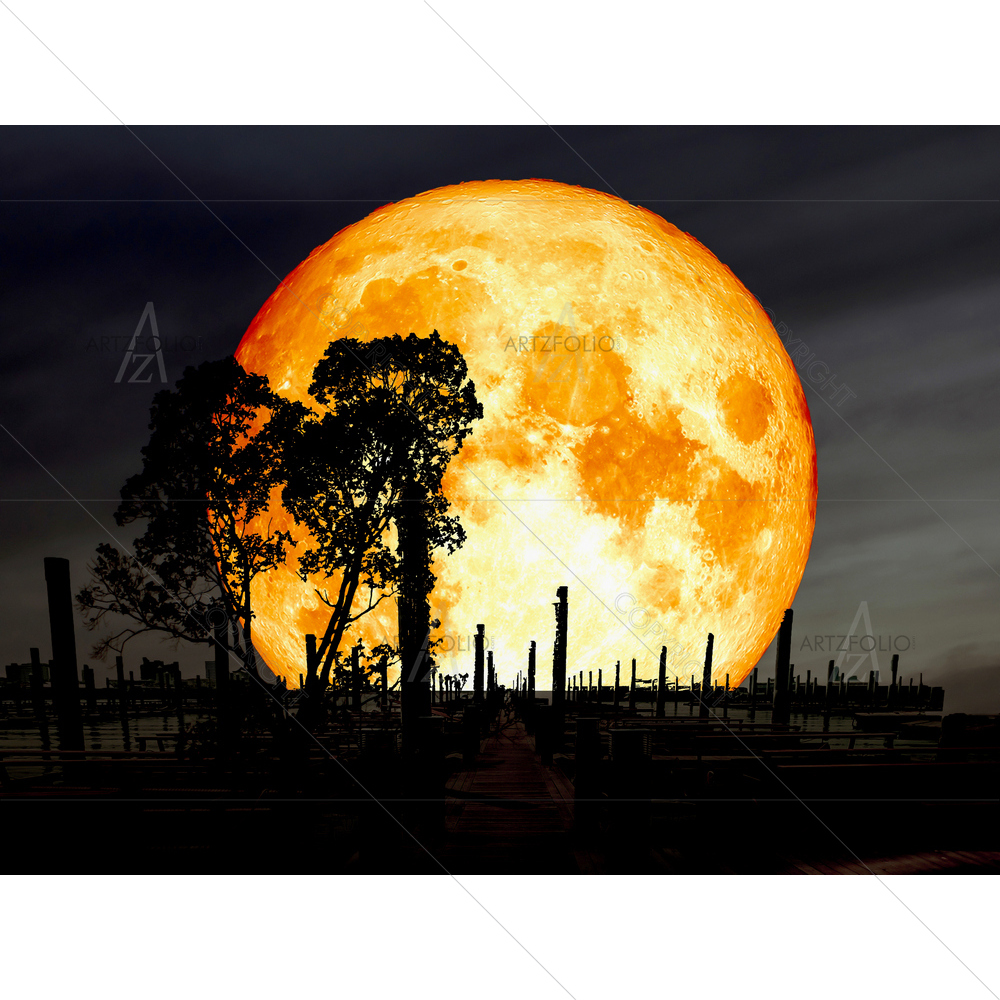 Super Blood Moon over Silhouette Tree — Devotional custom art by ArtzFolio