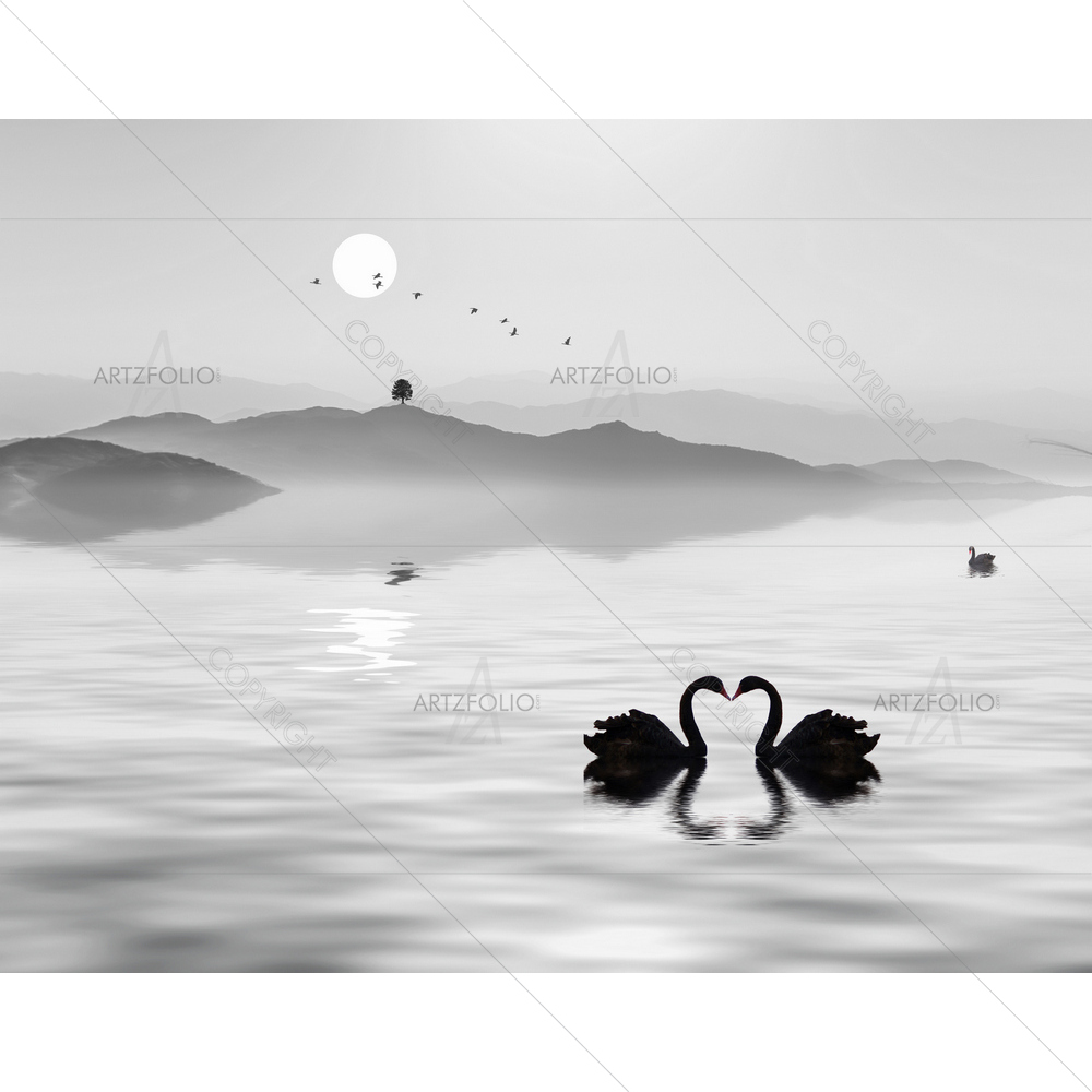 Chinese Landscape, Swan Lake — Abstract custom art by ArtzFolio