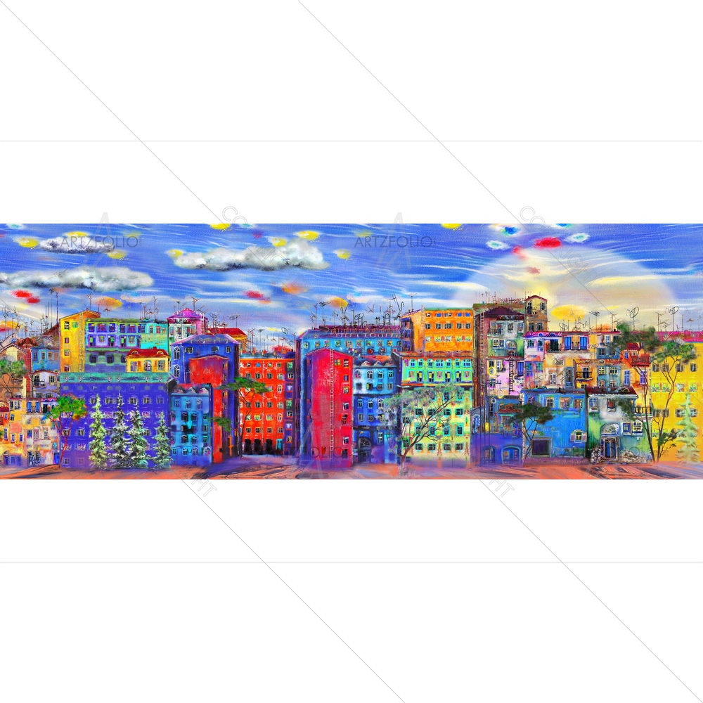 Street With Colorful Homes — custom-size art design 5012995