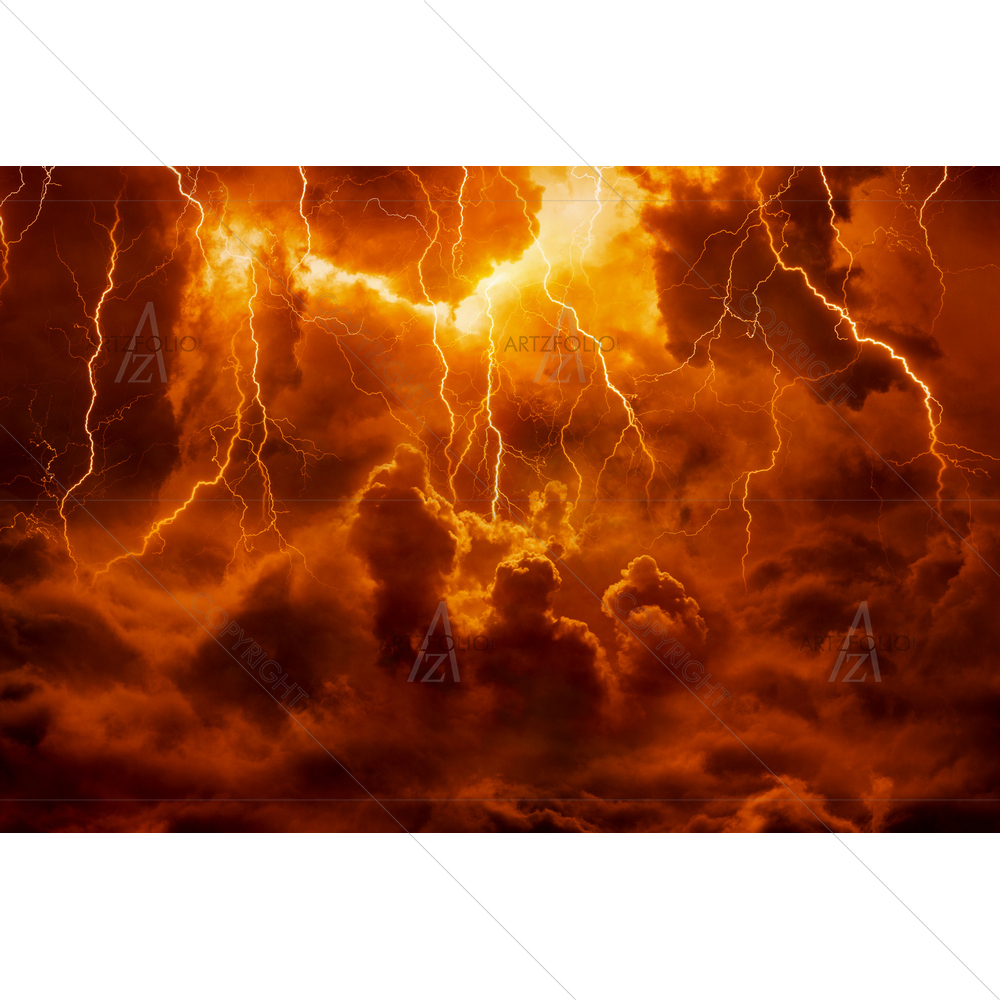 Lightnings in Red Apocalyptic Sky D1 — custom-size art design 5012996