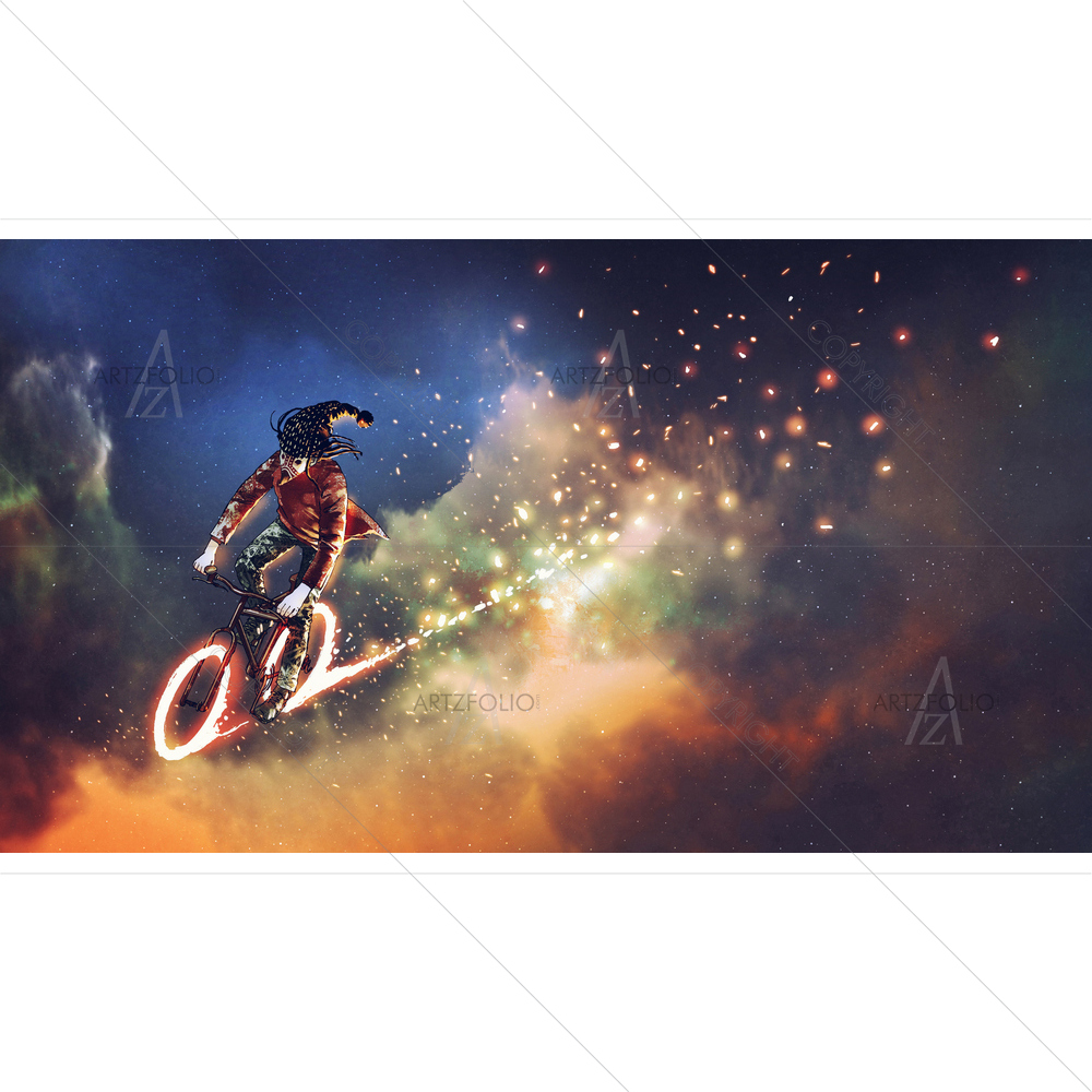 Man Riding Bicycle in Outer Space — Bikes custom art by ArtzFolio
