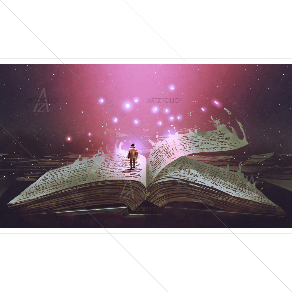 Boy Standing on Opened Giant Book — custom-size art design 5013017