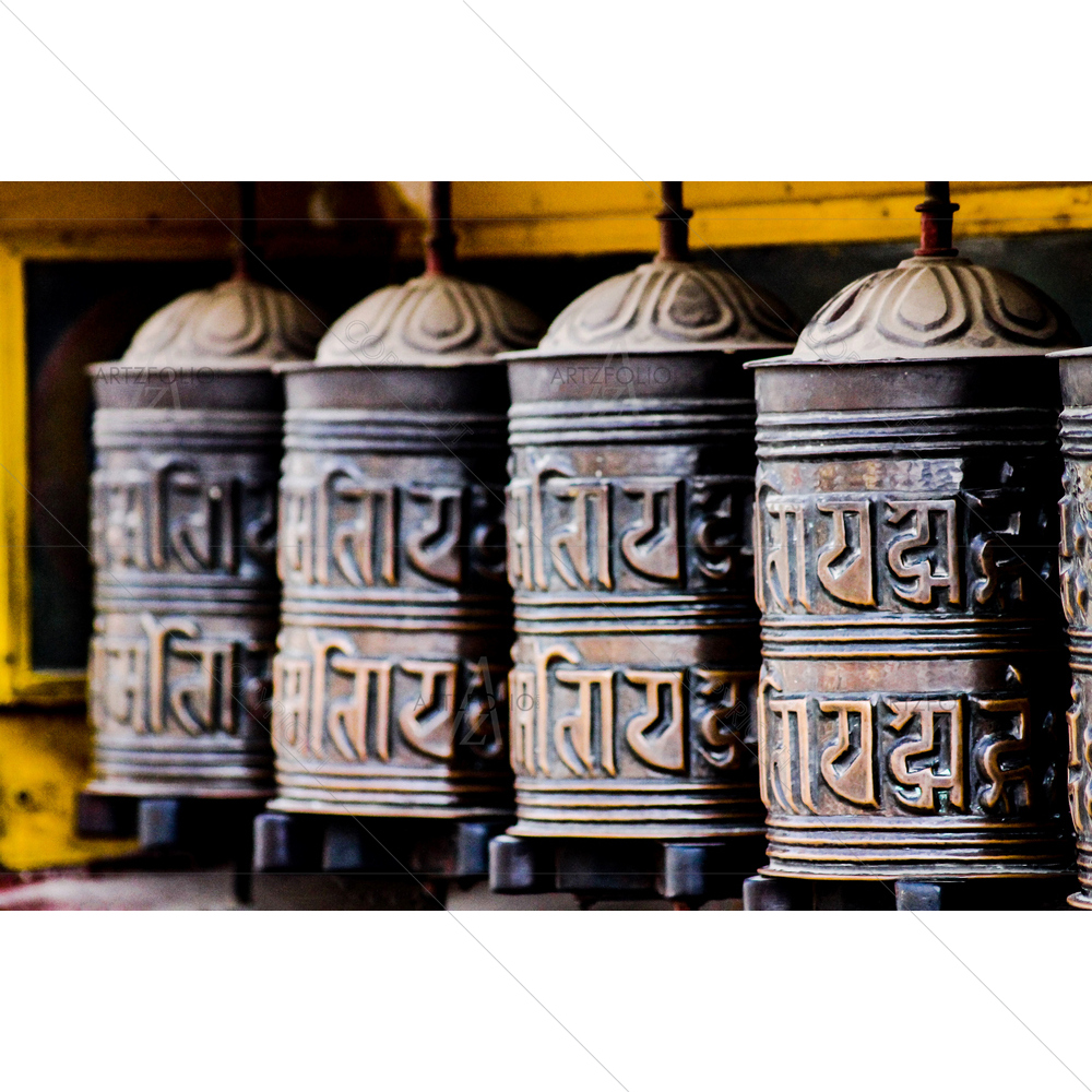 Tibetan Prayer Wheel in Swayambunath Temple — custom-size art design 5013021