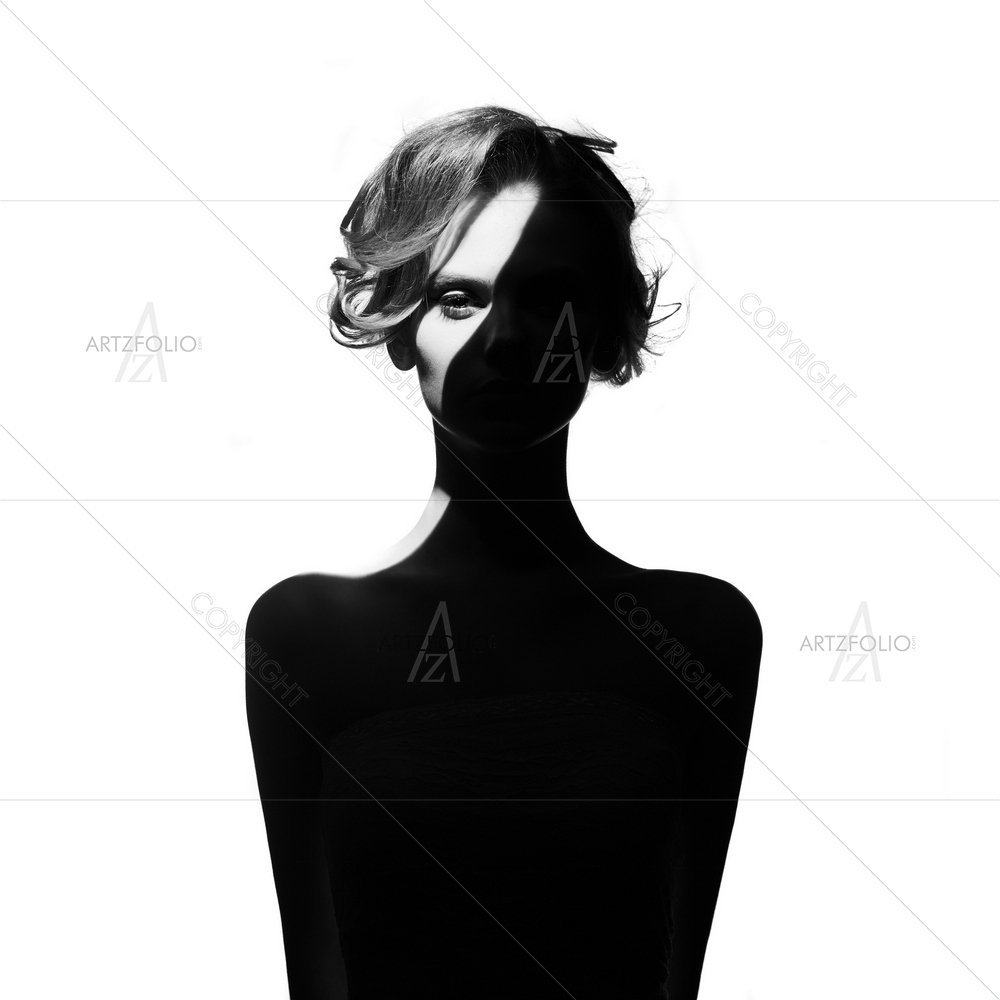 Woman Portrait with Beam Light on her Face — custom-size art design 5013025