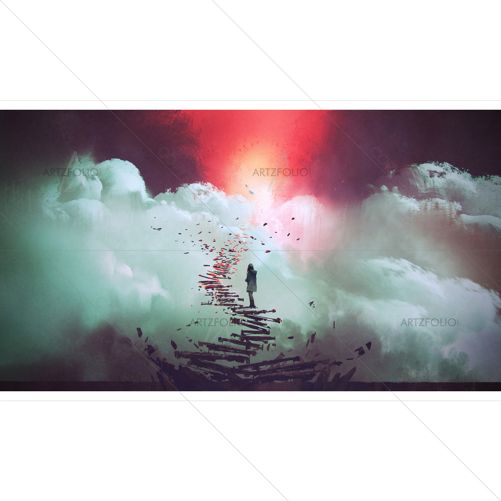 Woman Standing on Broken Stairs — Landscapes custom art by ArtzFolio
