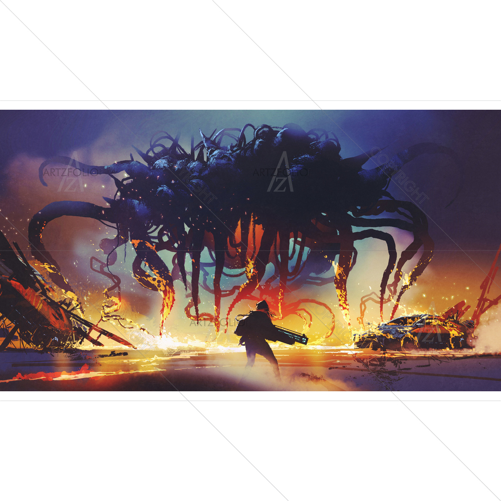 Fight Between Human and Monster — custom-size art design 5013050