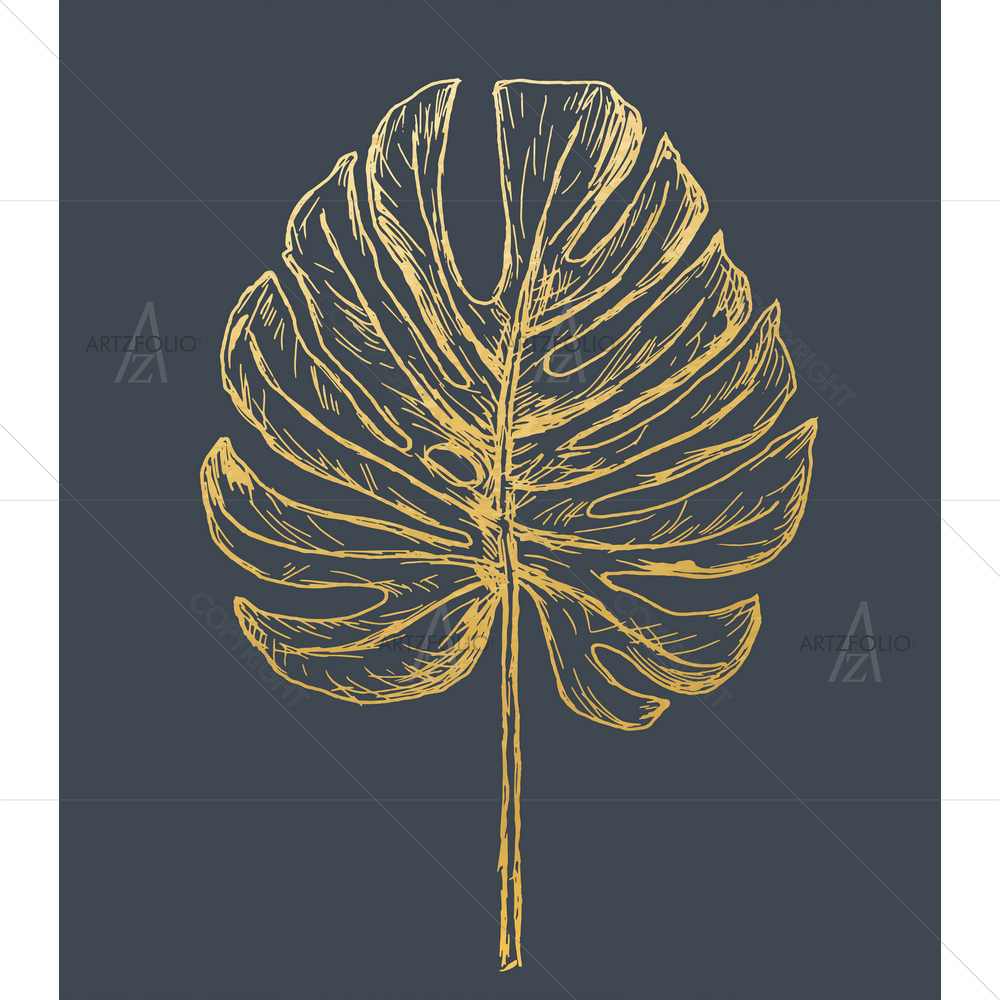 Golden Philodendron Leave — Botanical custom art by ArtzFolio