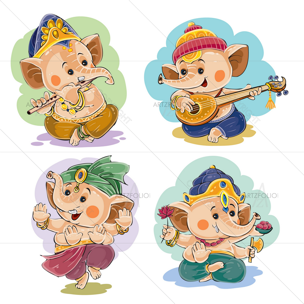Hindu God Little Ganesha — Devotional custom art by ArtzFolio