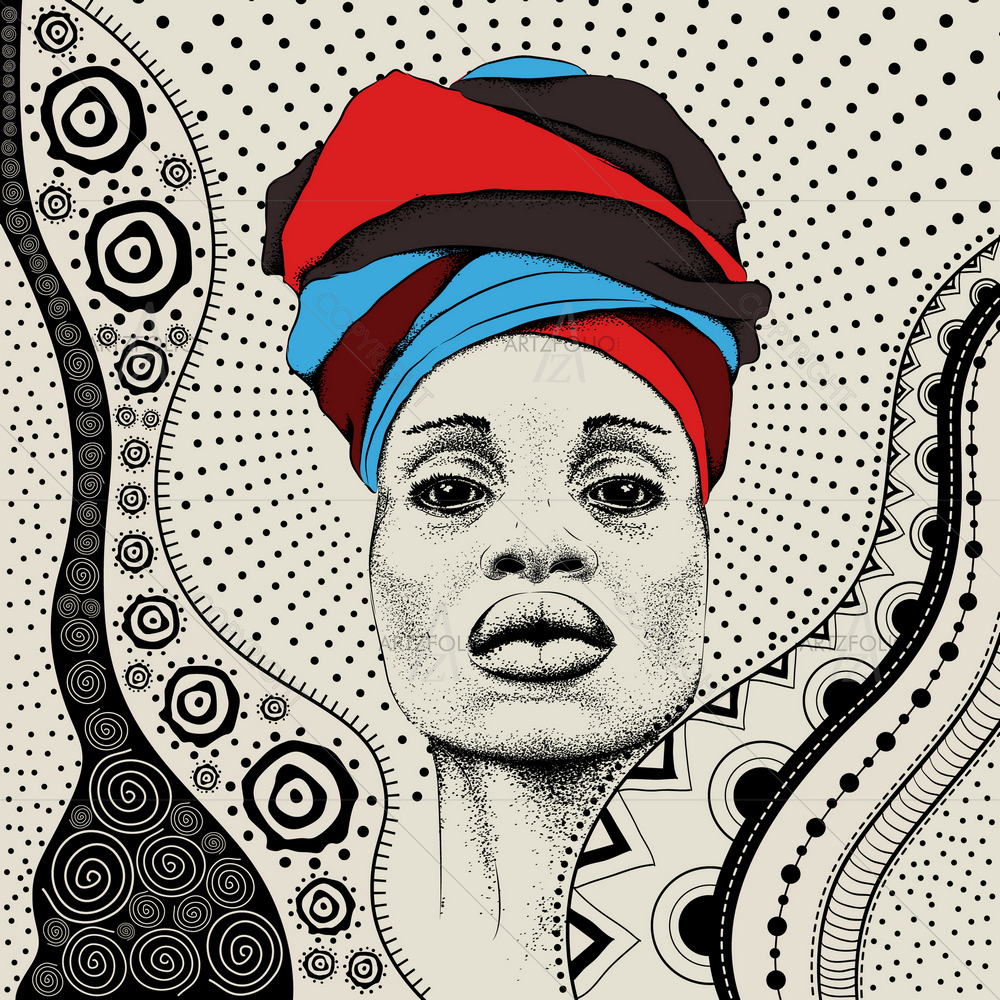 African Woman with Turban D1 — Botanical custom art by ArtzFolio