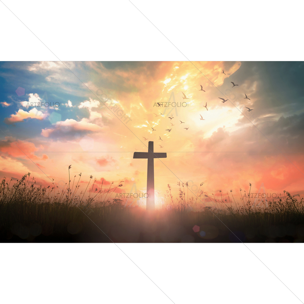 Silhouette Cross on Meadow — Devotional custom art by ArtzFolio