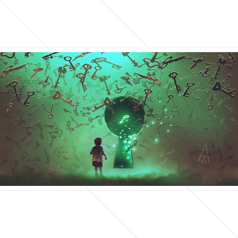 Boy Standing in Front Of Keyhole — custom-size art design 5013110