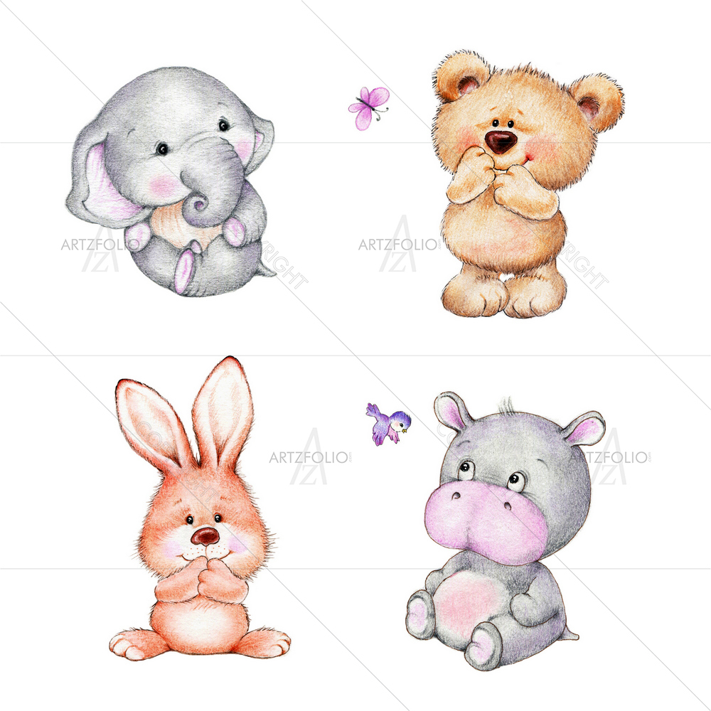 4 Baby Animals — Kids & Nursery custom art by ArtzFolio