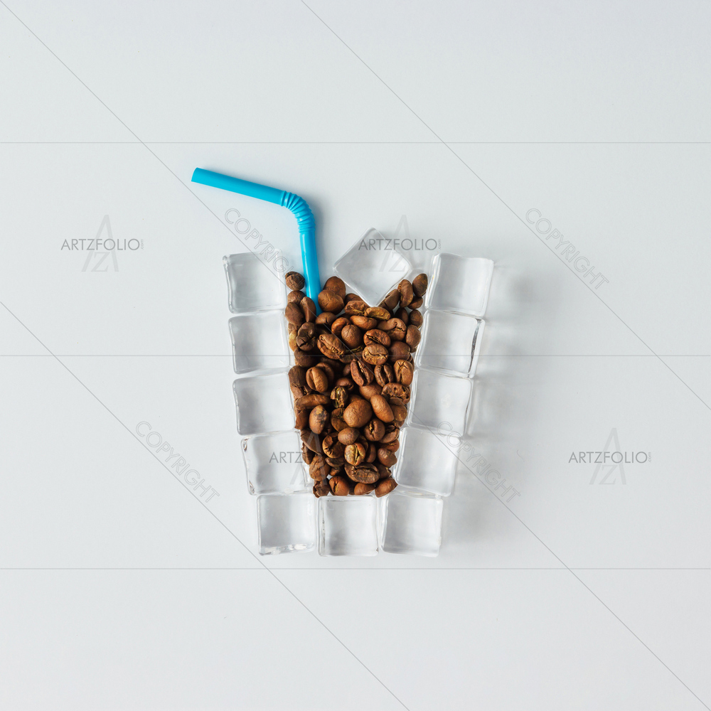 Ice Coffee Cup Made of Ice Cubes and Coffee Beans — Abstract custom art by ArtzFolio
