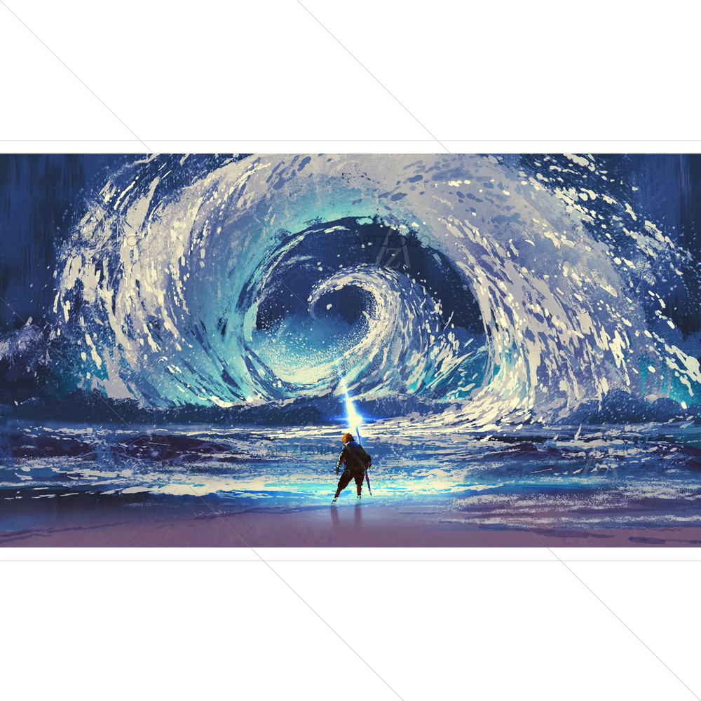 Man with Magic Spear Making Sea in Sky — custom-size art design 5013150