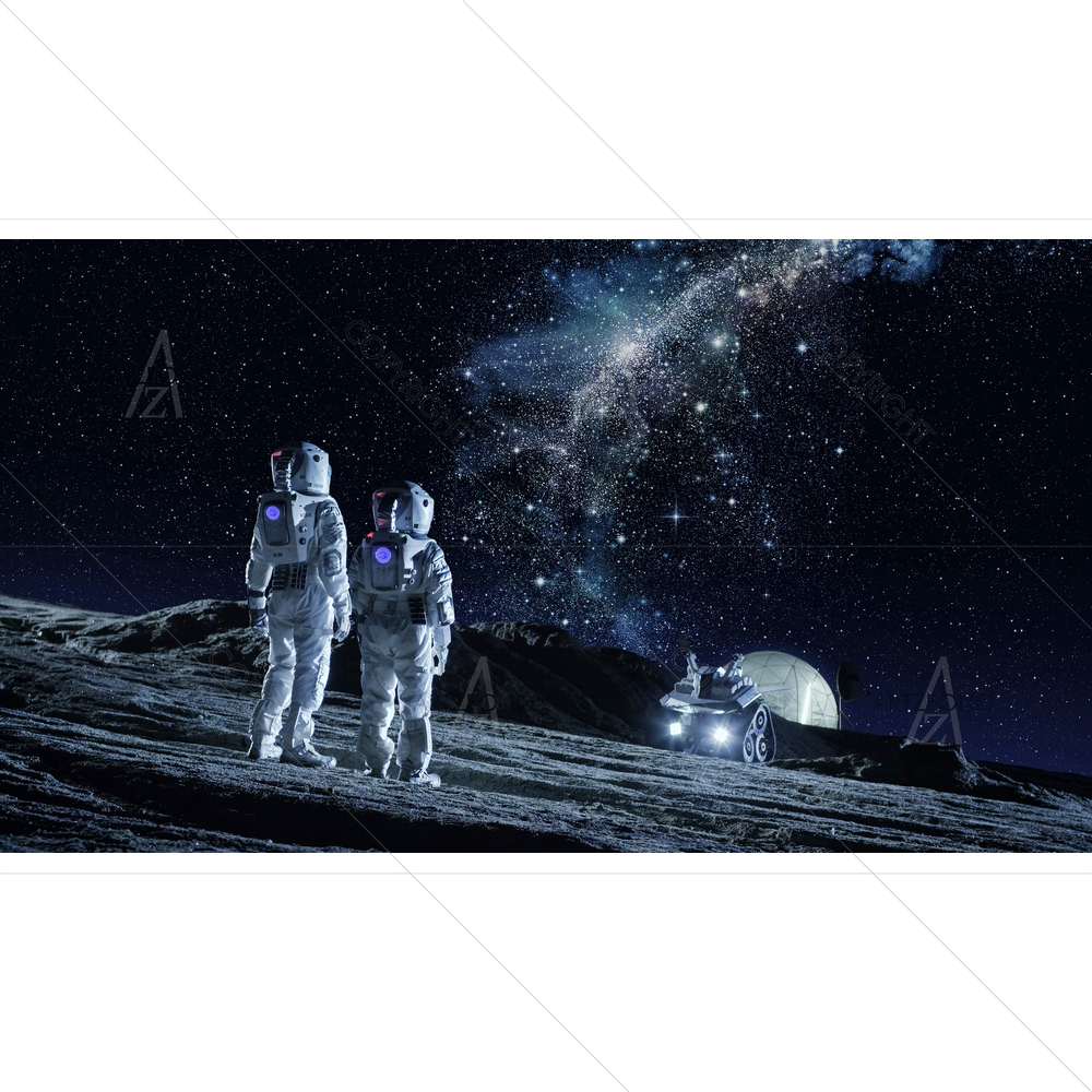 Astronauts in Space Suits Standing on Planet — custom-size art design 5013153