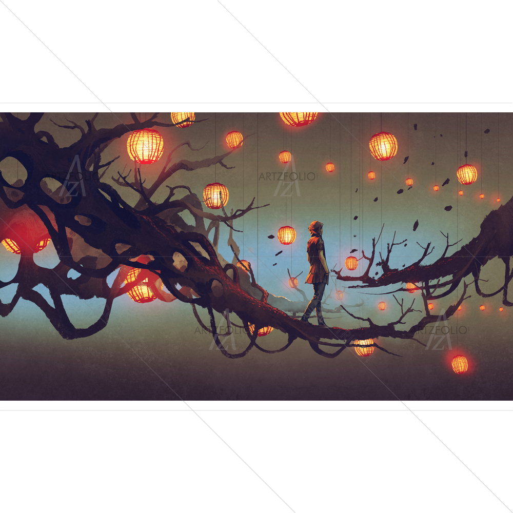 Man Walking on Tree Branch — Fantasy custom art by ArtzFolio