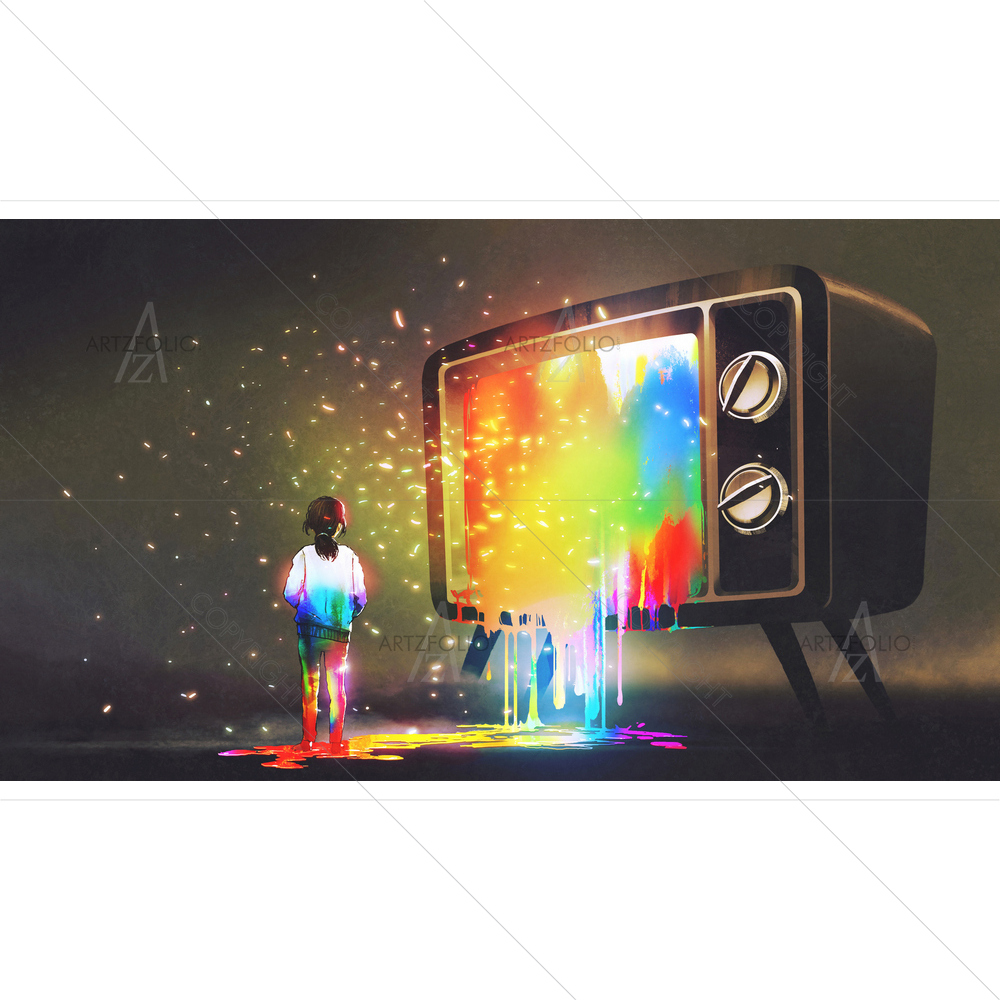 Girl Messing with Colorful Light — custom-size art design 5013177
