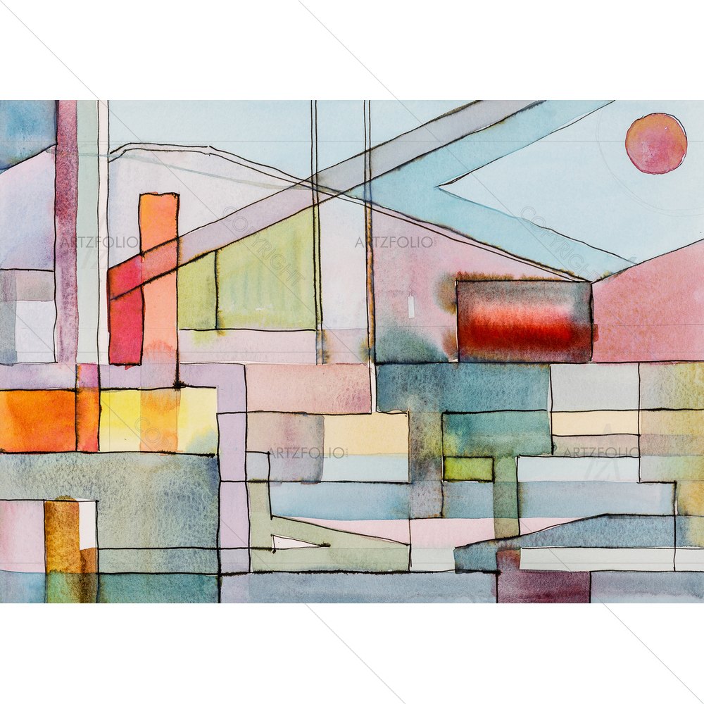 Watercolor & Ink Geometric — Fluid marble custom art by ArtzFolio