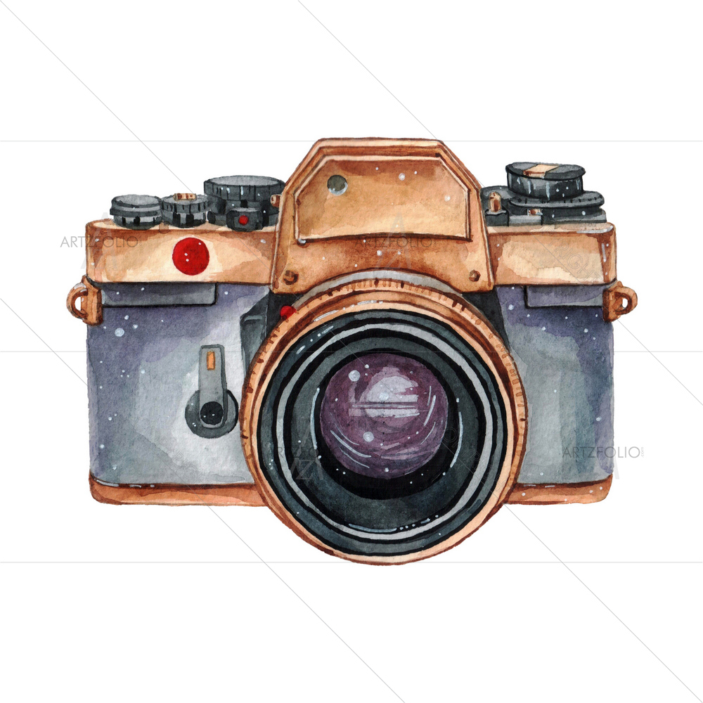 Retro Watercolor Camera — Ancient custom art by ArtzFolio