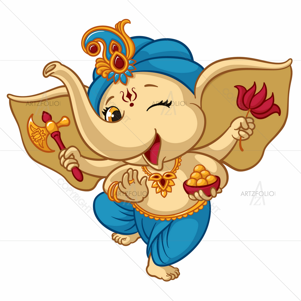 Cartoon Baby Ganesh Elephant — Devotional custom art by ArtzFolio