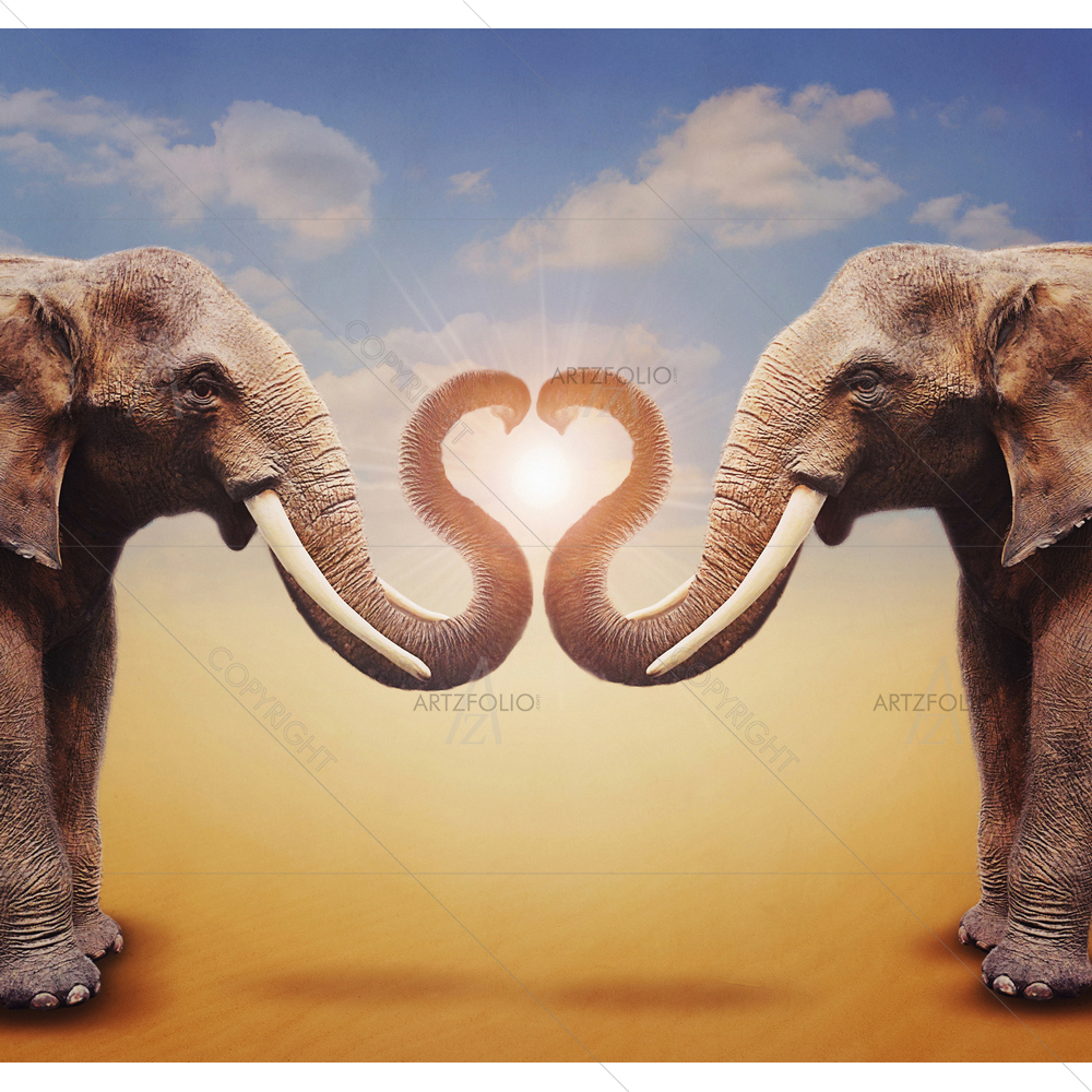Trumpets of Elephant's Pair Heart Shaped — custom-size art design 5013234