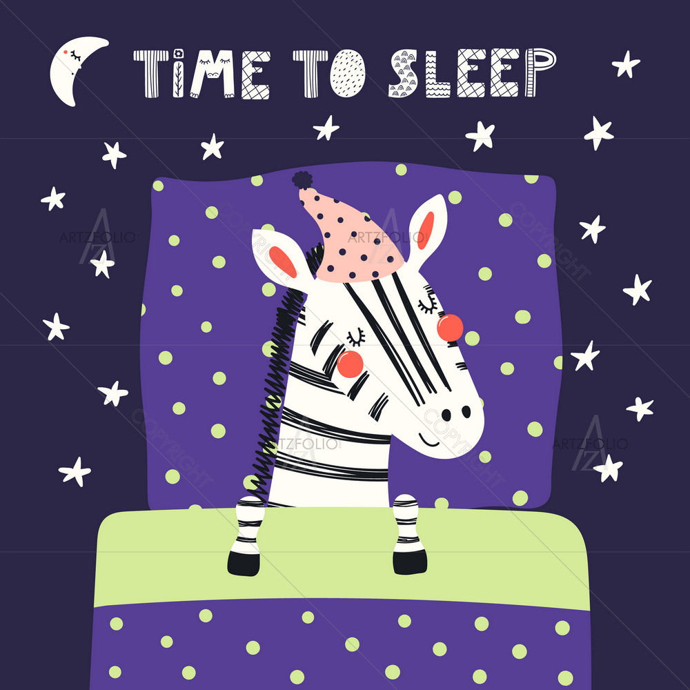 Sleeping Zebra with Night Cap — Animals custom art by ArtzFolio
