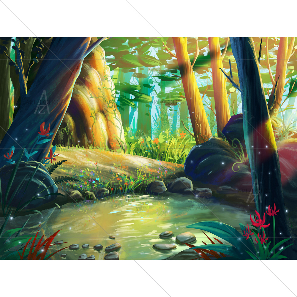 Forest Morning By Riverside — custom-size art design 5013304