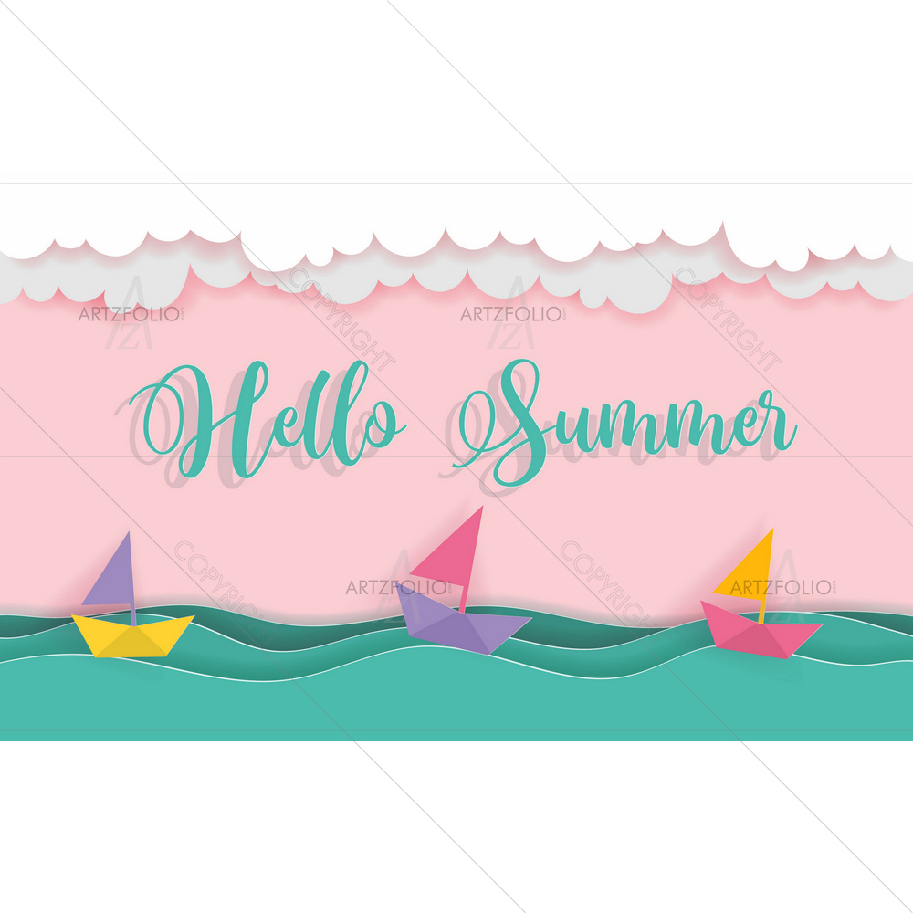 Colorful Paper Boats and Beach — custom-size art design 5013322