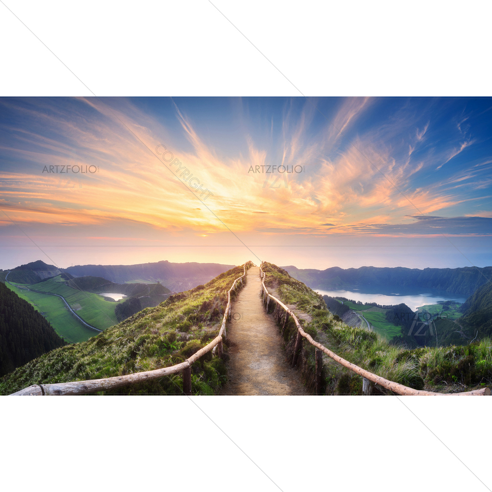 Mountain Landscape with Hiking Trail, Azores, Portugal — custom-size art design 5013325