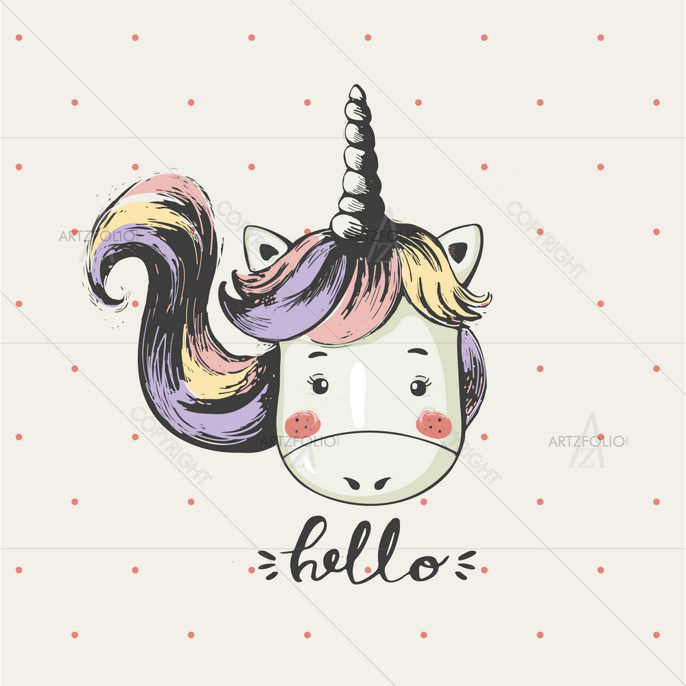 Cartoon Unicorn — Ancient custom art by ArtzFolio