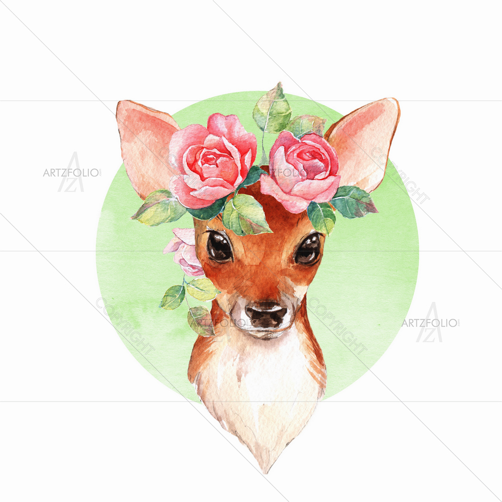 Flowers on baby Deer — custom-size art design 5013351